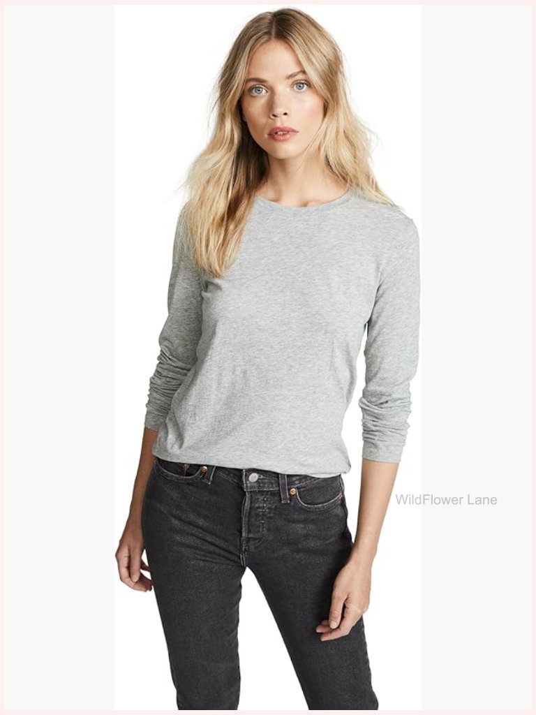 Essential Long Sleeve Crewneck Pullover Classic Fit Cotton Lightweight Top